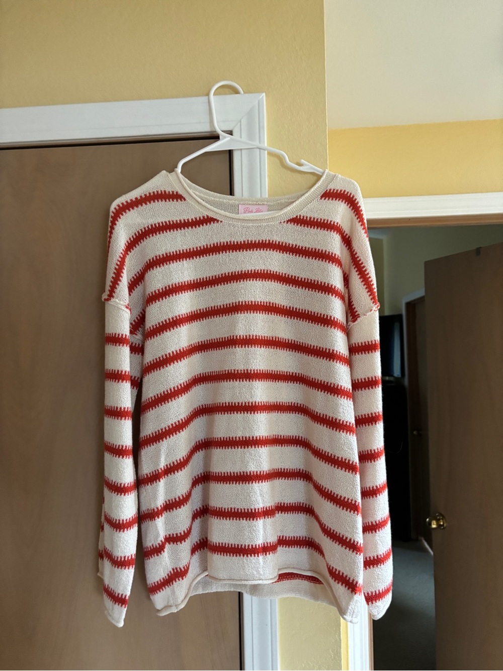Pink Lily Red & Cream Striped Scoop Neck Sweater